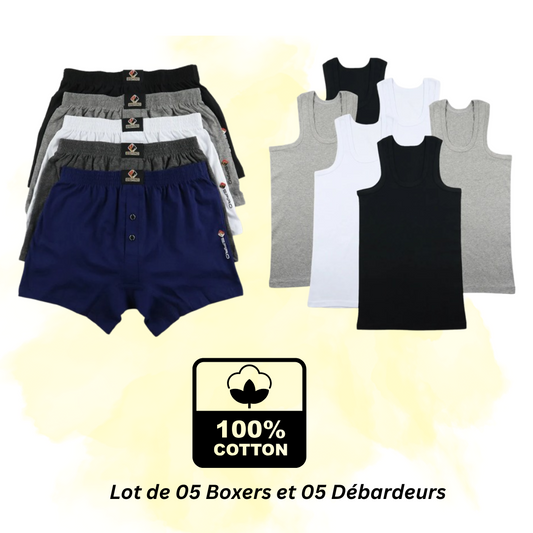 Sous-Vêtements Homme 03 Boxers et 03 Débardeurs.